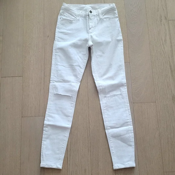 Frame Denim Women's Le Skinny De Jeanne Jeans White RARE Single Knee Rip Sz 28 - Picture 1 of 8